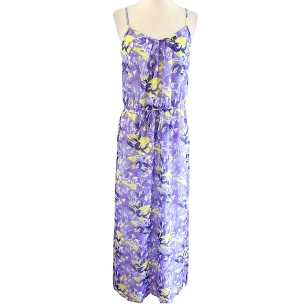 LOFT Purple & Yellow Abstract Floral Maxi Dress Petite Small